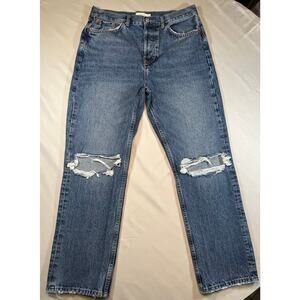 Topshop Ripped Dad Button Fly Women's Blue Jean W32 L30 Pre-Owned